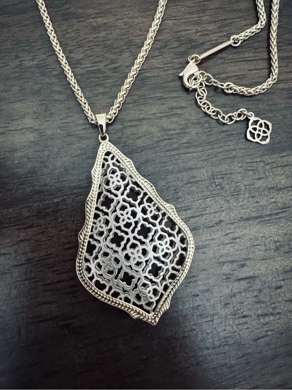 Kendra ScottāAddie Mixed Metal Silver Gold Lattice Pendant Necklace